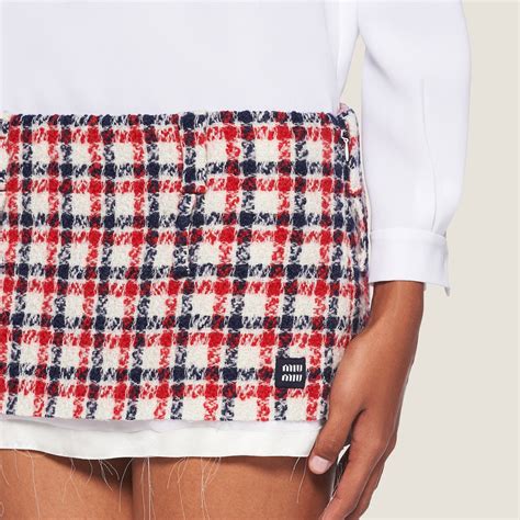 White/red Check Tweed Miniskirt 